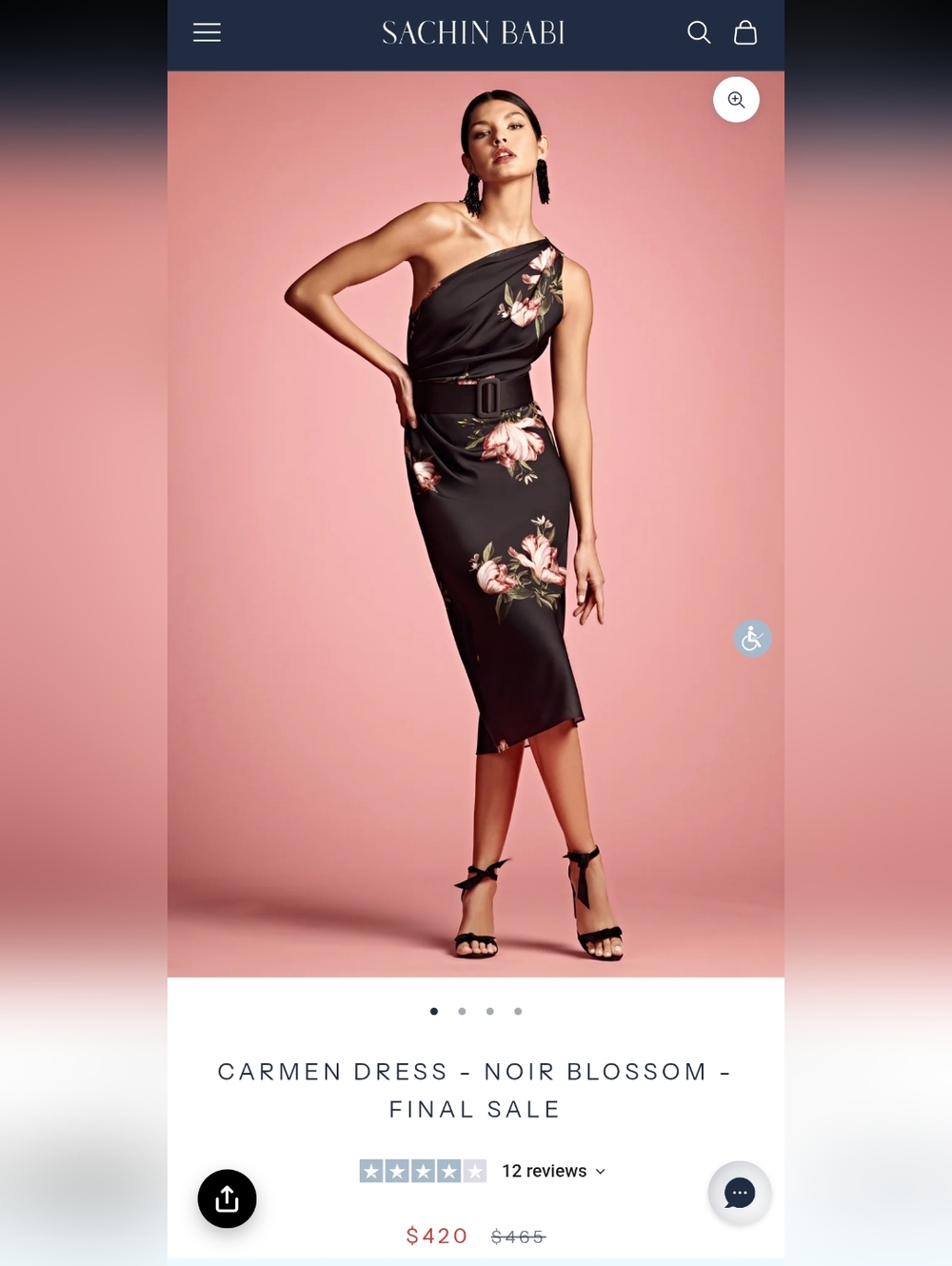🌙🆕 Sachin & Babi Noir Blossom Carmen Floral One-Shoulder Midi Dress Size 6